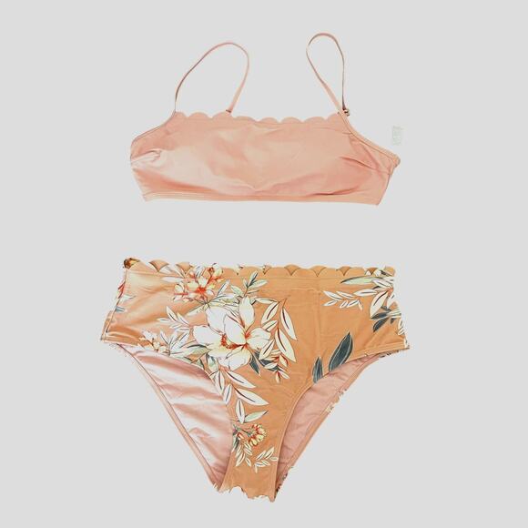 NWT Cupshe Scalloped Bikini in Dusty Pink with Floral Print sz. XL - Picture 1 of 10